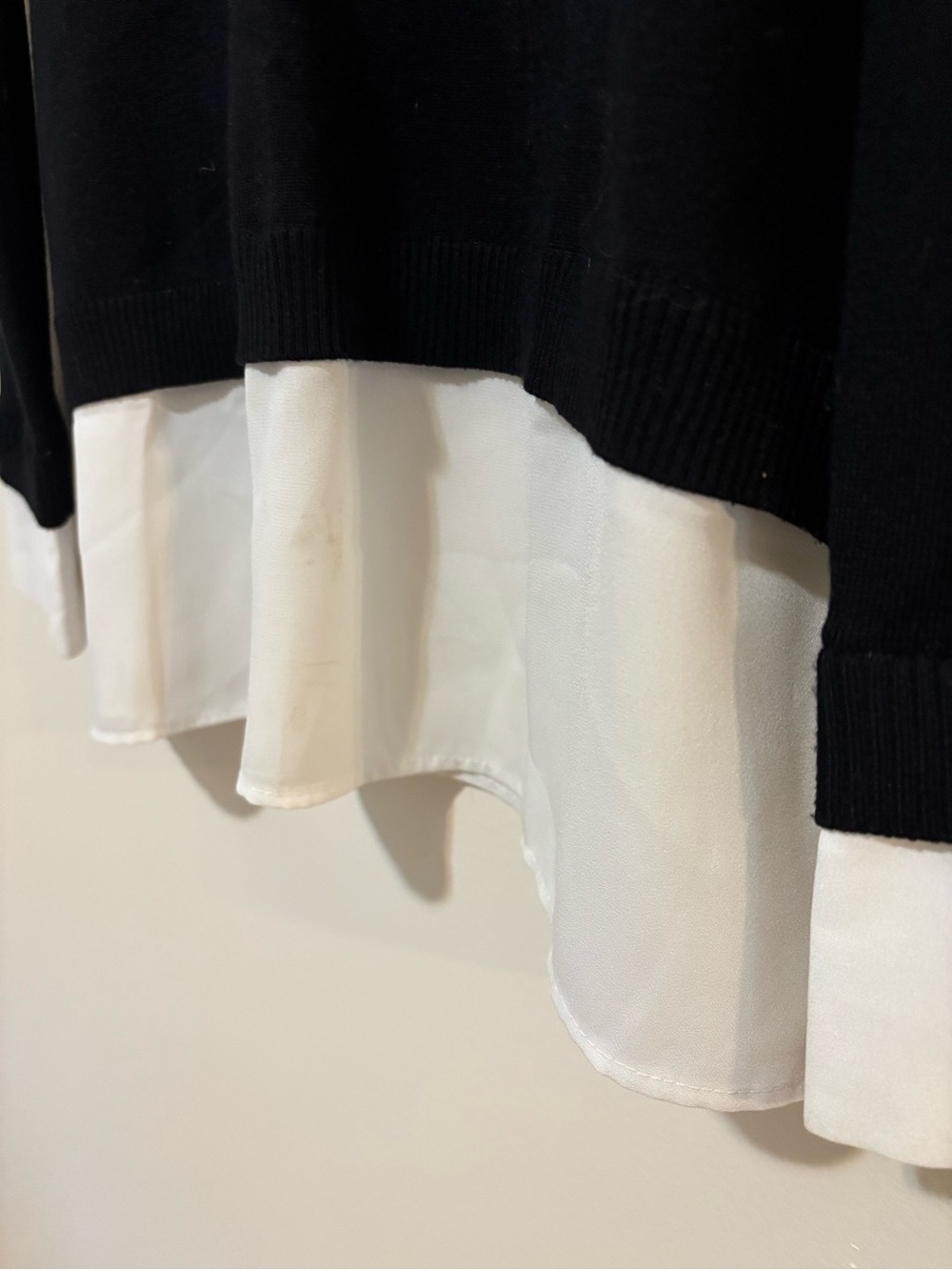 Adrianna Papell Black Turtleneck Sweater with White Shirt Hem - Picture 3 of 7